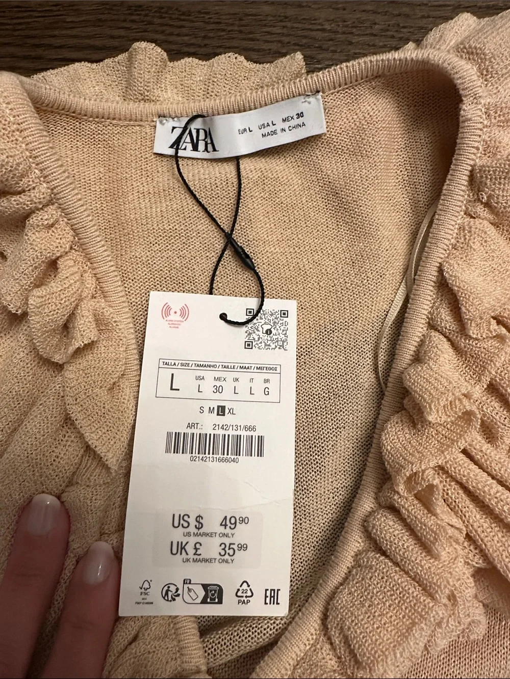 Zara Blush Ruffle V-Neck Knit Top